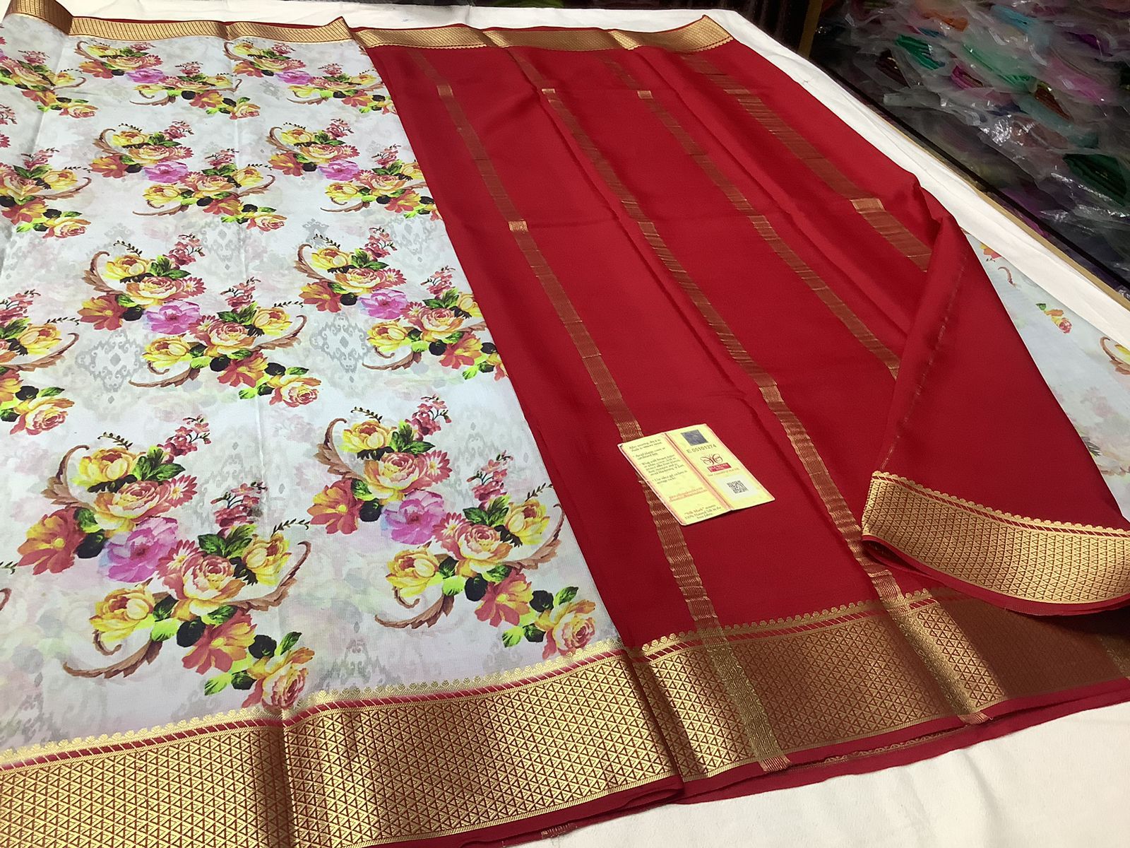 Exclusive pure crepe printed mysore silk sarees
