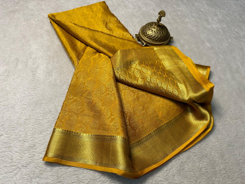 Timeless Pure Silk Brocade Saree From Mysore Zari Handwork Style