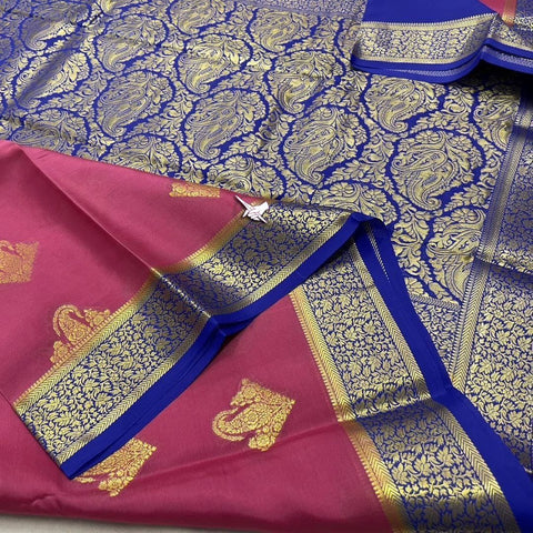Occasion Wear Blue And Pink Tussar Silk Saree Lightweight Semi Fabric And Zari Finish