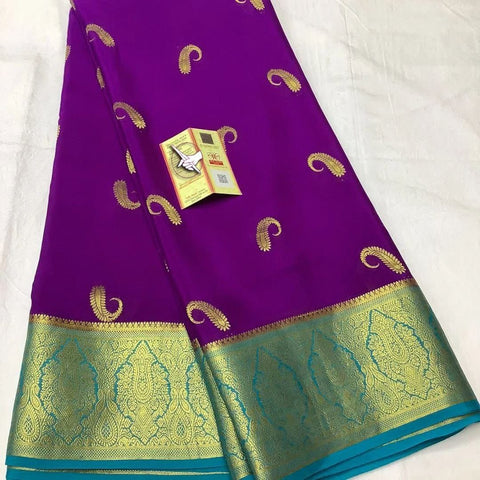 Traditional Mysore Silk Saree Purple Soft Weave And Contrast Zari Border