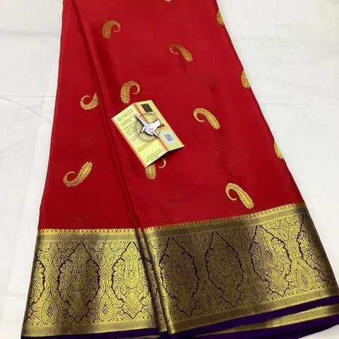 Royal Red Mysore Soft Silk Saree Ethnic Zari Border Styling