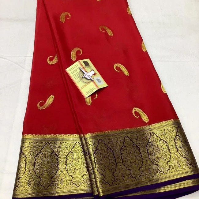 Royal Red Mysore Soft Silk Saree Ethnic Zari Border Styling