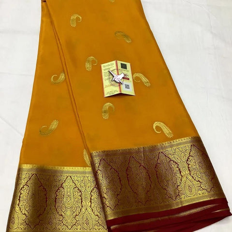Classic Yellow Mysore Silk Saree Rich Zari Border And Soft Texture