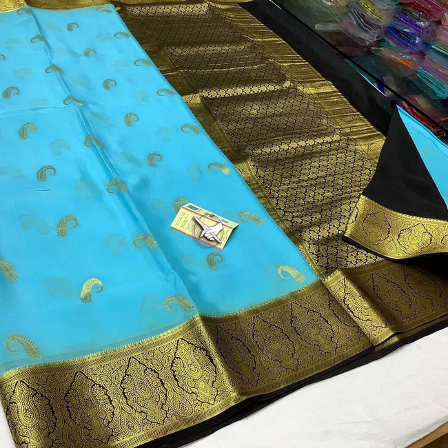 Elegant Mysore Soft Silk Saree In Blue Traditional Zari Border Finish
