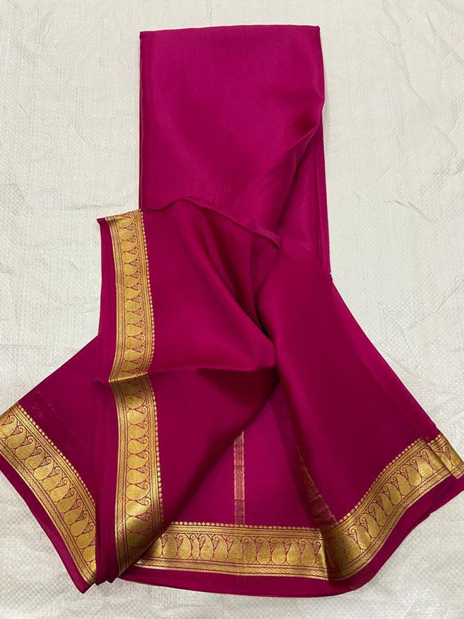 Alluring Pink Semi Mysore Saree With Blouse And Elegant Zari Embroidery