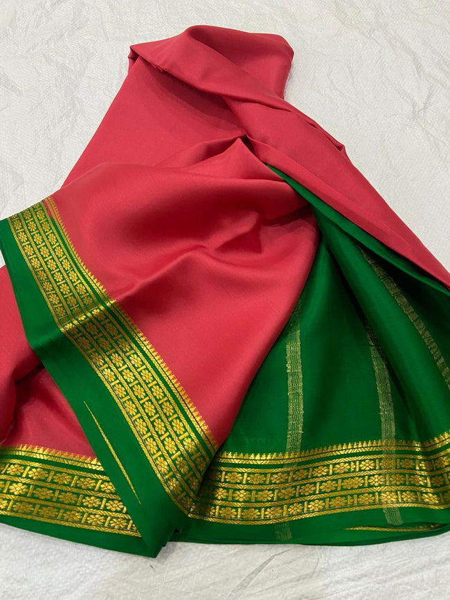 RED ND GREEN SEMI SOFT SILK SAREE