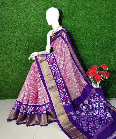 Elegant Purple Amd Lemon Pure Soft Silk Saree With Pochampally Ikkat Print And Handloom Weave