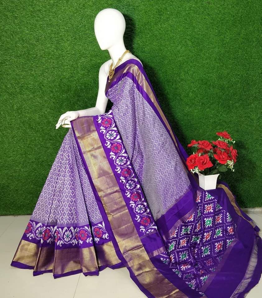 Charming Purple Traditional Handloom Soft Silk Saree With Fancy Ikkat Pochampally Design