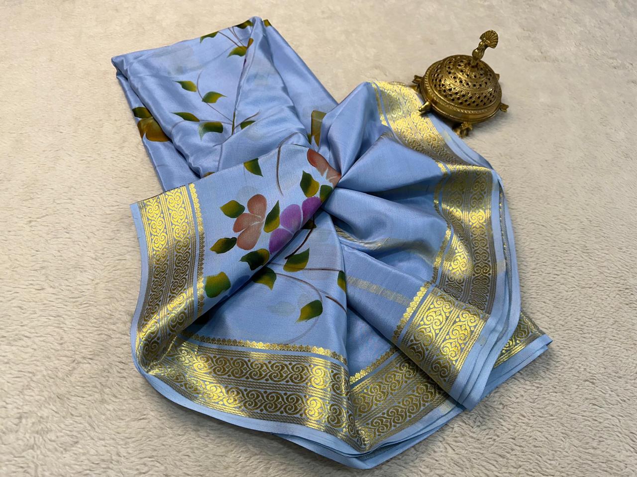 GORGEOUS Printed Mysore silk sarees in beautiful, kalamkari prints!