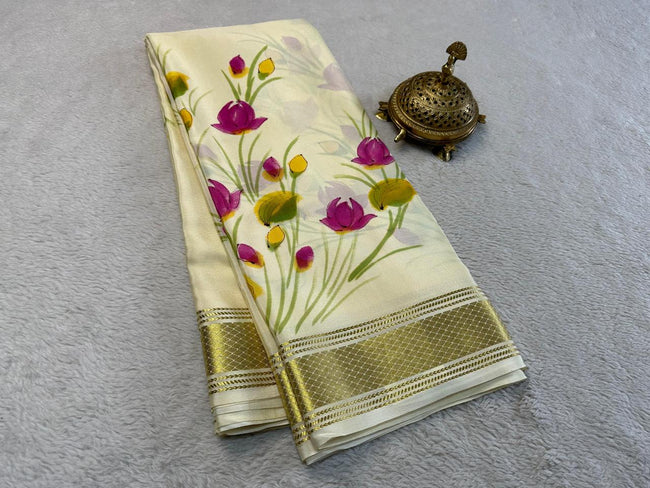 GORGEOUS Printed Mysore silk sarees in beautiful, kalamkari prints!
