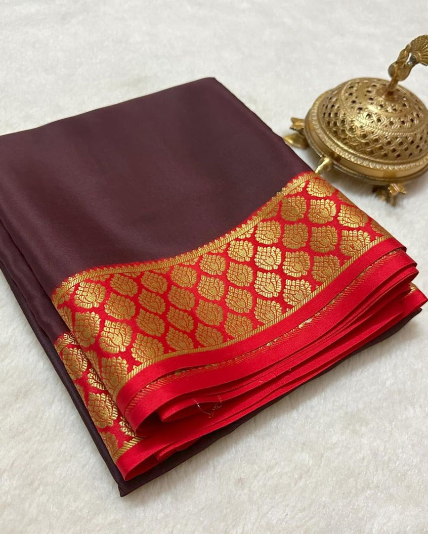 Alluring Red And Purple Traditional Soft Silk Saree With Elegant Zari Borders