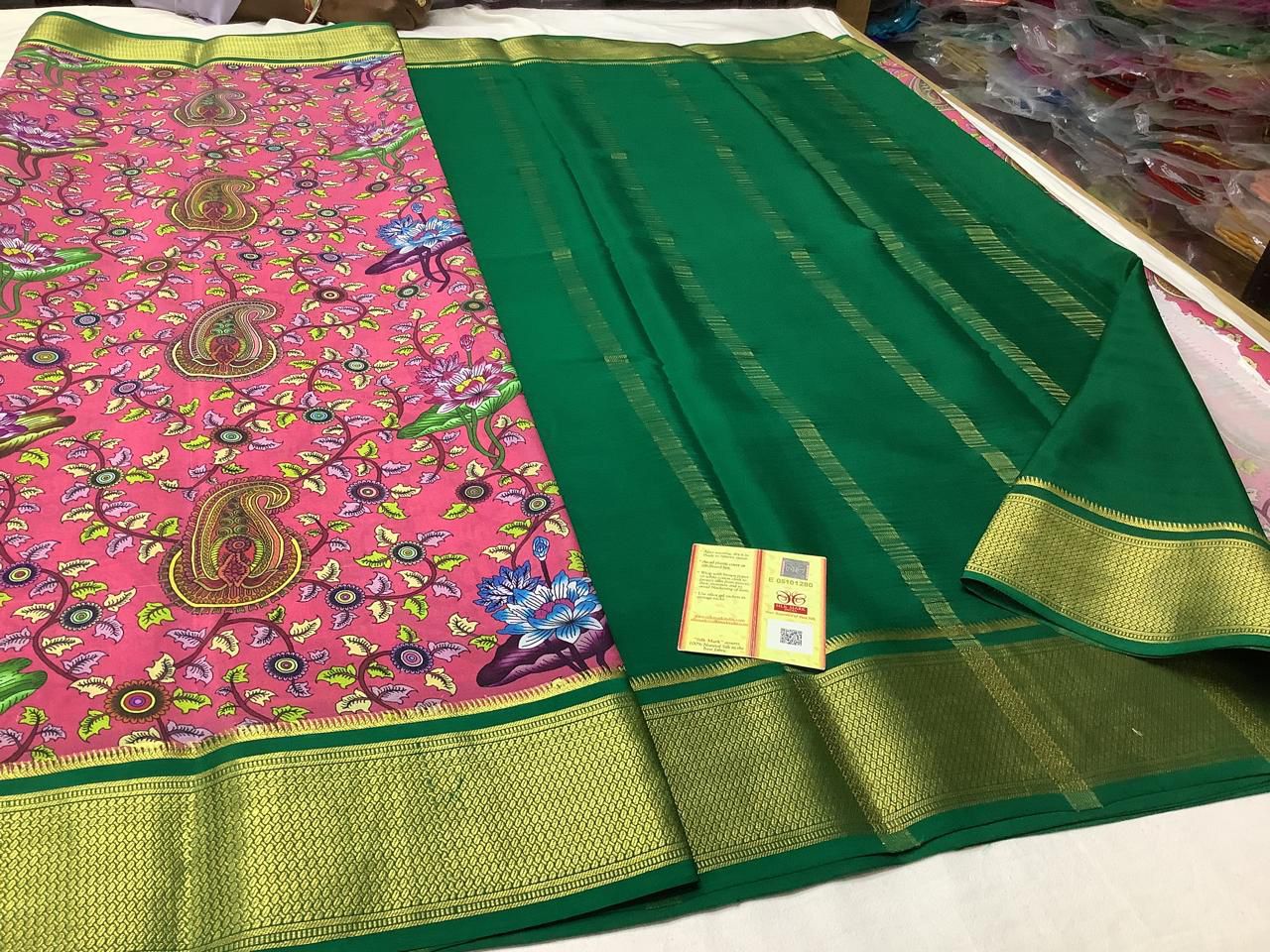 Exclusive pure crepe printed mysore silk sarees