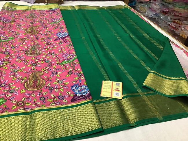 Exclusive pure crepe printed mysore silk sarees