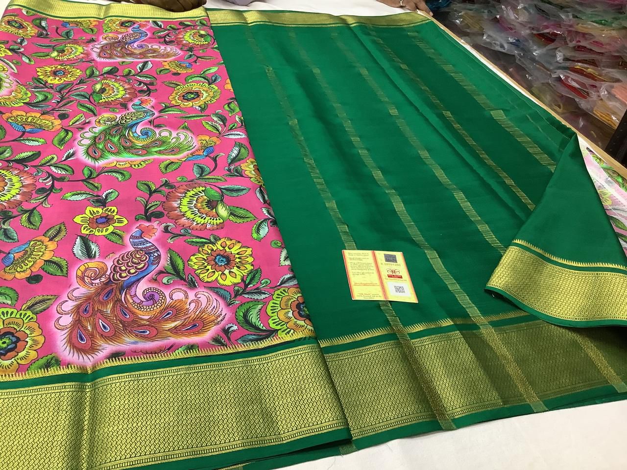 Striking Designer Pure Crepe Digital Print Saree With Traditional Zari Border