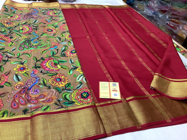 Exclusive pure crepe printed mysore silk sarees