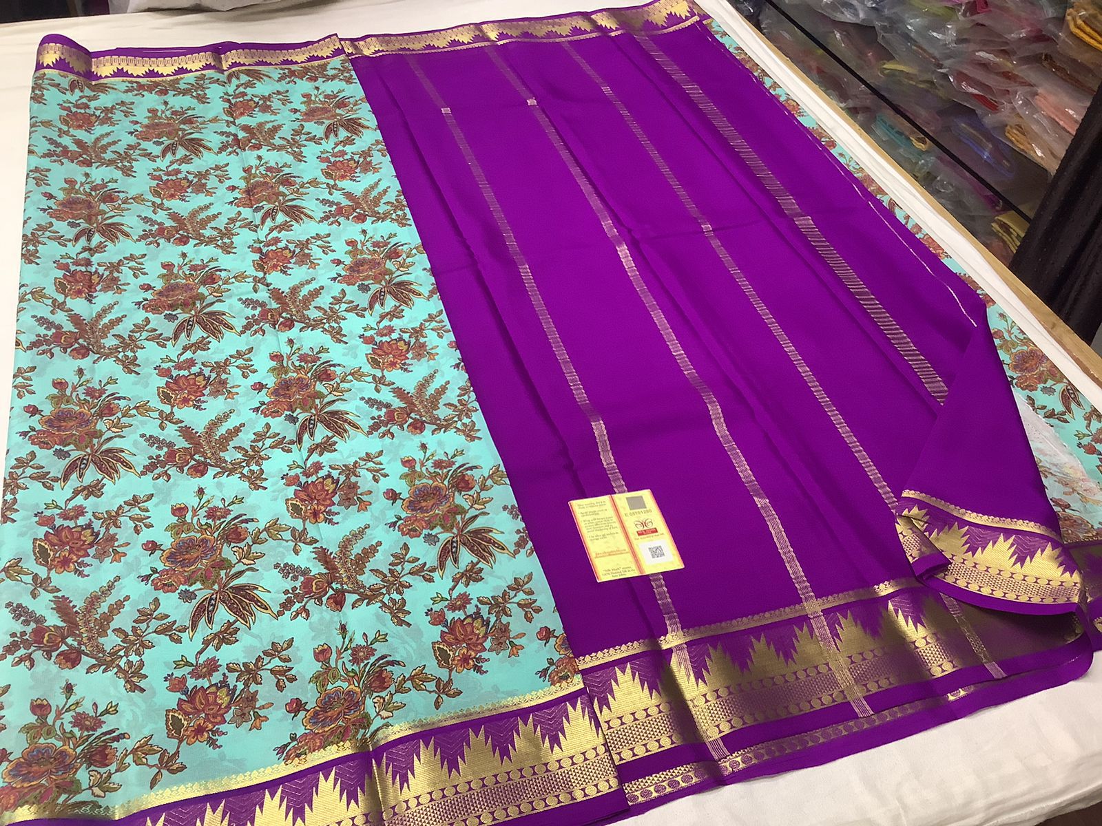 Heritage Style Pure Crepe Saree With Digital Art And Mysore Zari Detailing