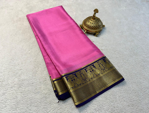 Traditional Pure Crepe Silk Saree From Mysore Soft Feel And Heavy Zari Detail