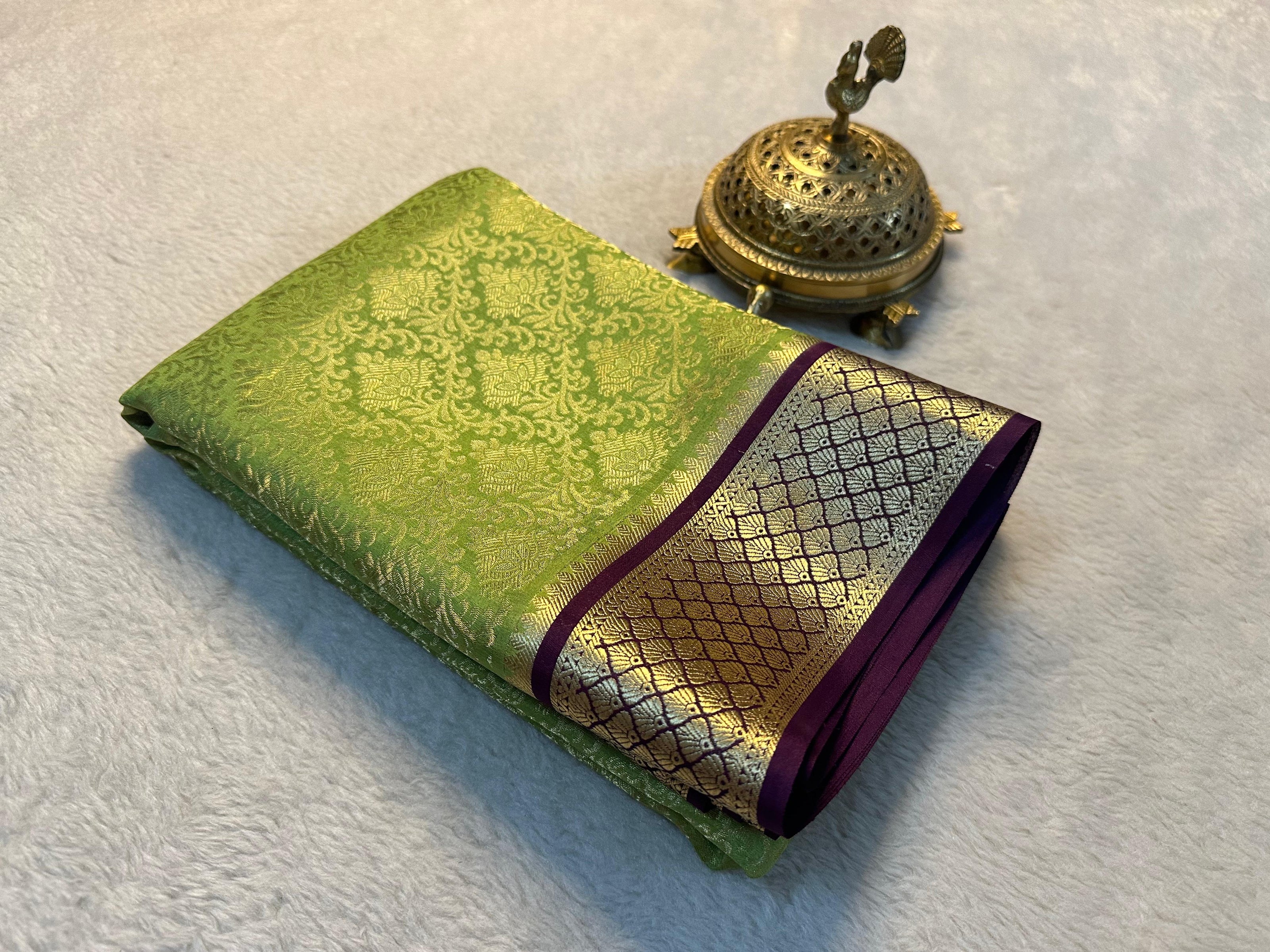 Heritage Green Pure Silk Saree Mysore Traditional Design