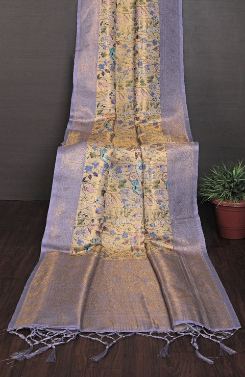 Kanchi Printed handloom Soft Silk Saree purple colour