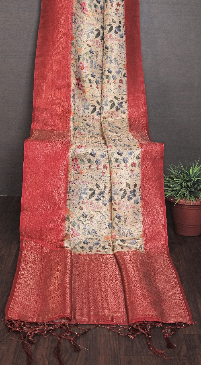 Handloom Soft Silk Saree Kanchi Ikkat Weave With Digital Prints