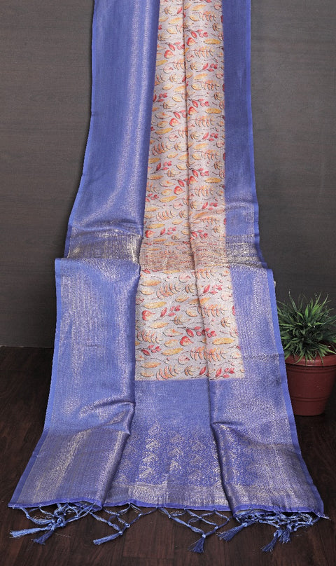 Kanchi Printed handloom Soft Silk Saree in purple colour