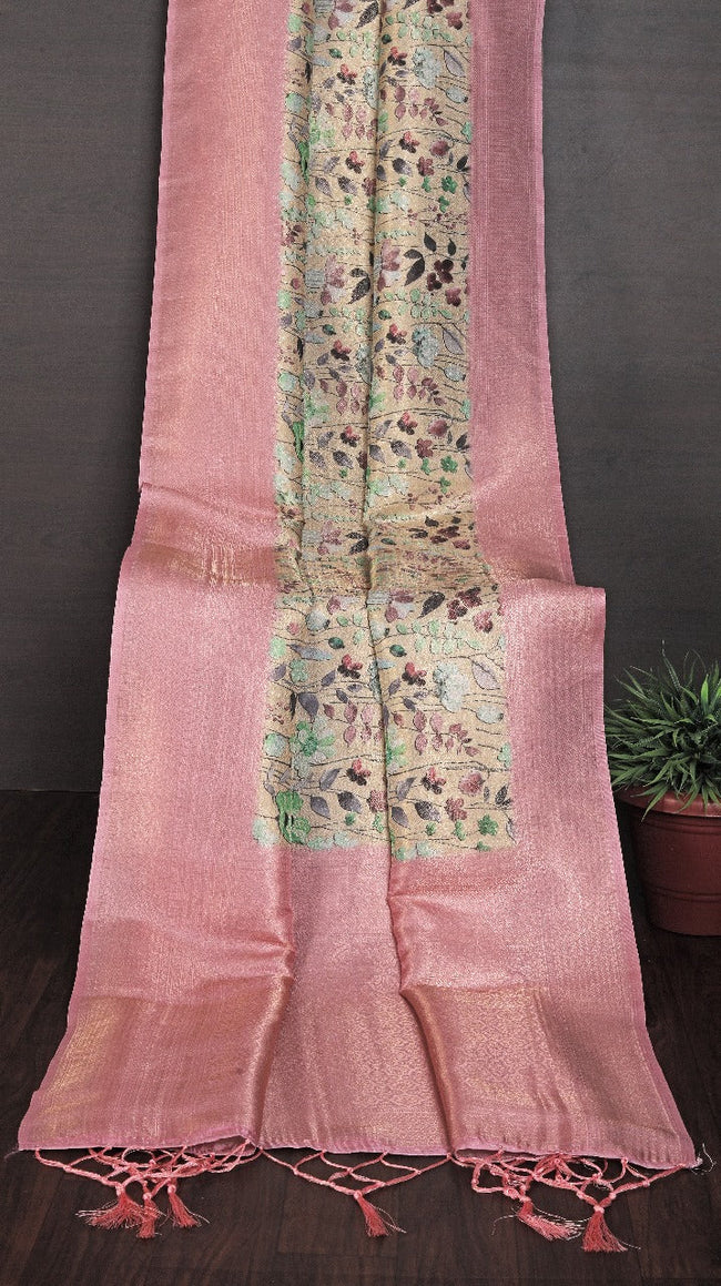 Elegant Digital Printed Kanchi Ikkat Soft Silk Saree Handloom Made