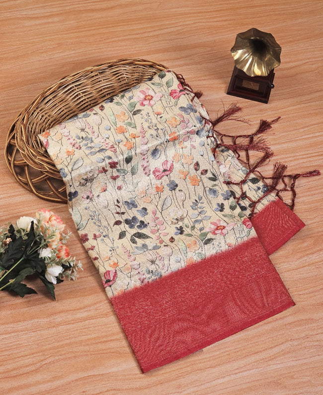 Handloom Soft Silk Saree Kanchi Ikkat Weave With Digital Prints