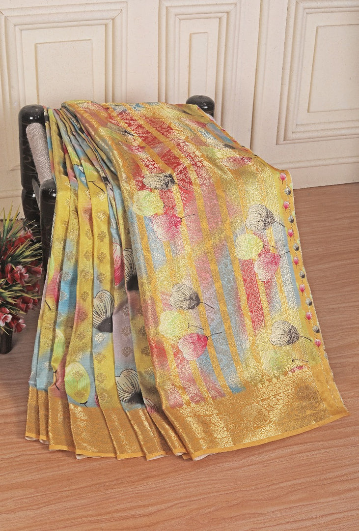 Pure crepe Digital Print Rich pallu sarees with blouse