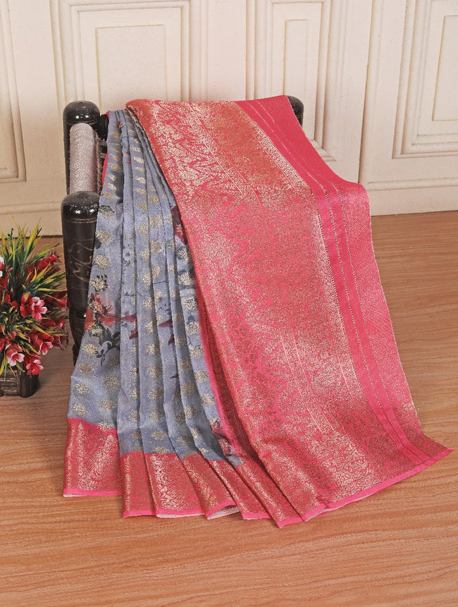 Tussar Silk HandPrint kanchi pallu silk sarees with blouse
