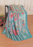 Graceful Rama Crepe Georgette Saree Digital Artwork With Fancy Blouse