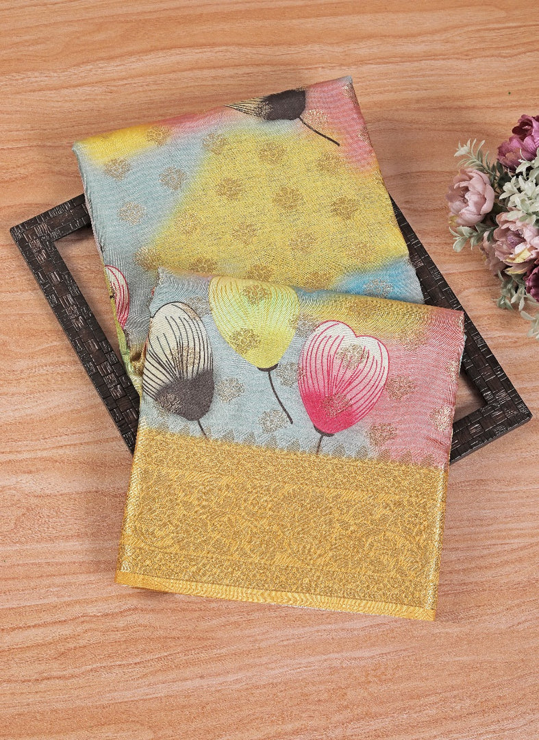 Pure crepe Digital Print Rich pallu sarees with blouse