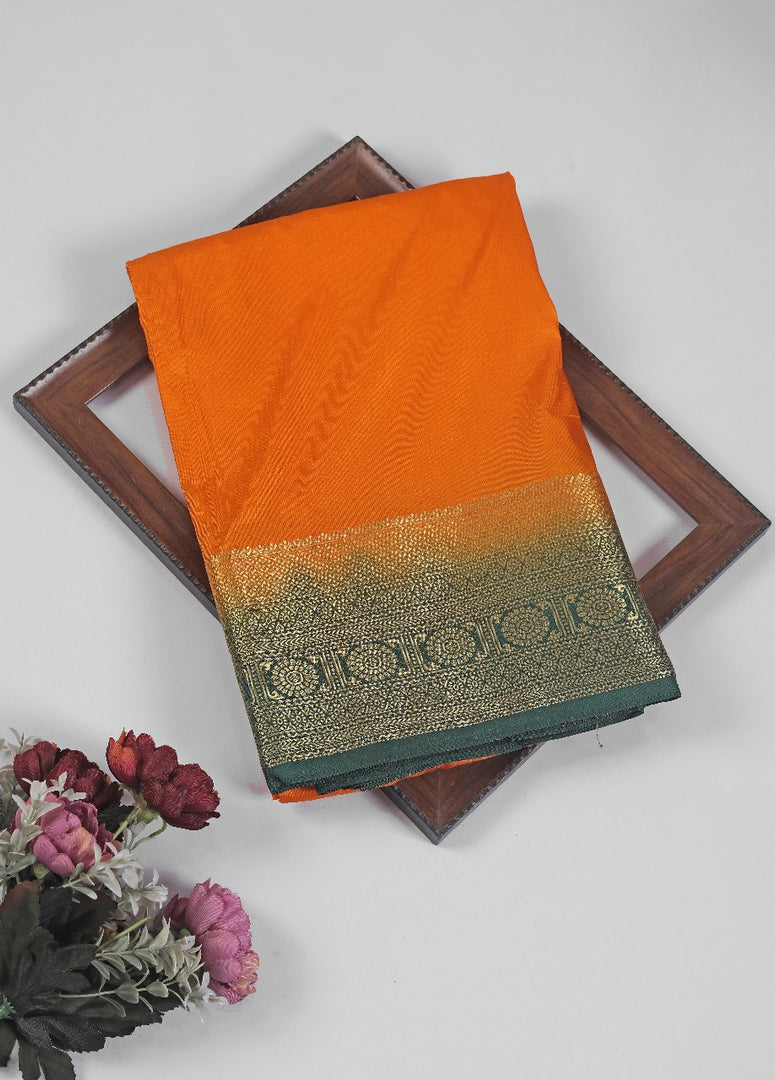 A saree as regal as your presence With this Mustered Creap Mysore Silk Saree