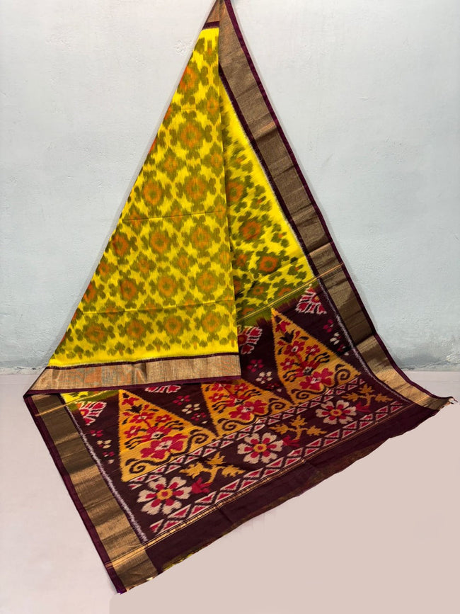 Digital Ikkat Saree In Yellow Ethnic Handloom Heritage