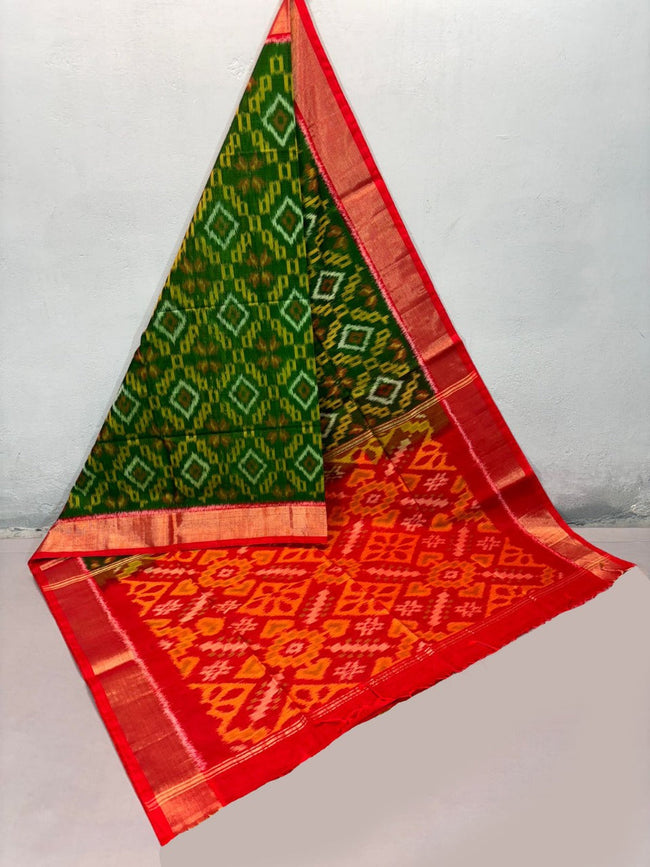 Green Ethnic Saree With Digital Ikkat Design Woven On Handloom