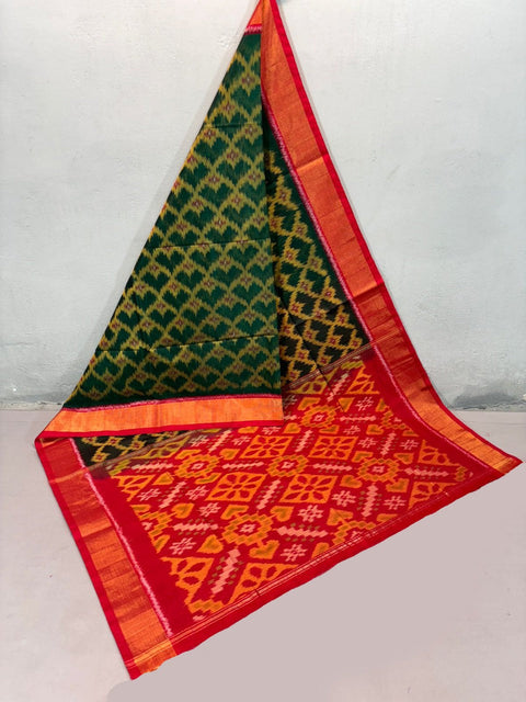 Statement Green Saree Digital Ikkat Pattern And Handloom Touch