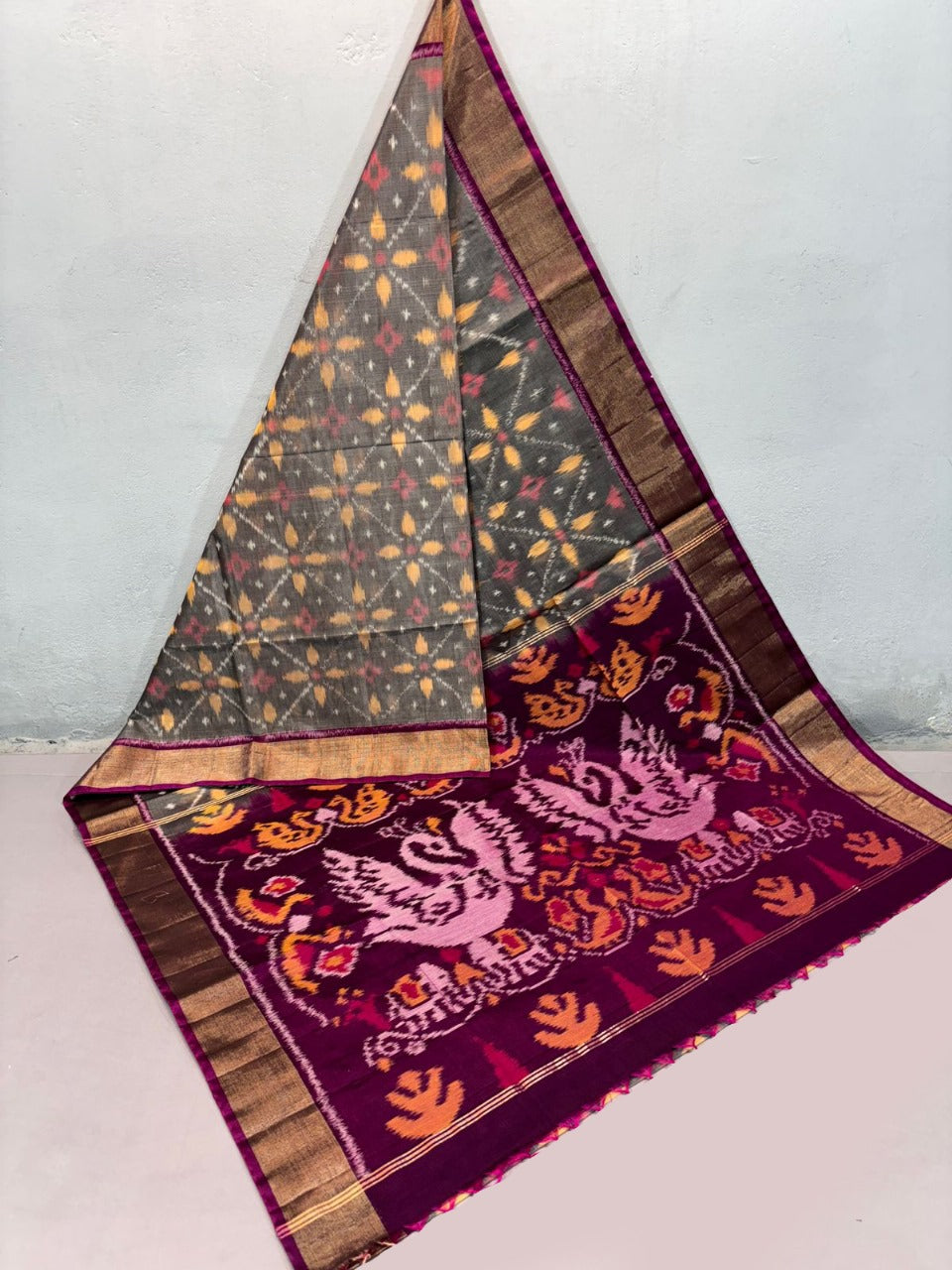 A Soft Embrace of Tradition with this handloom ikkat silk Saree