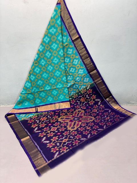Bold And Bright Rama Ikkat Pattern Saree In Handloom Silk