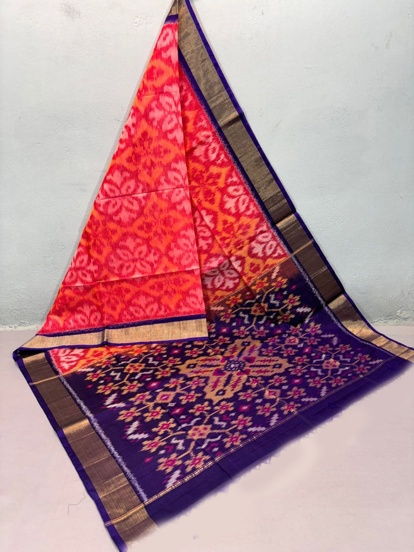 Traditional South Indian Red Silk Saree Ikkat Handloom Work