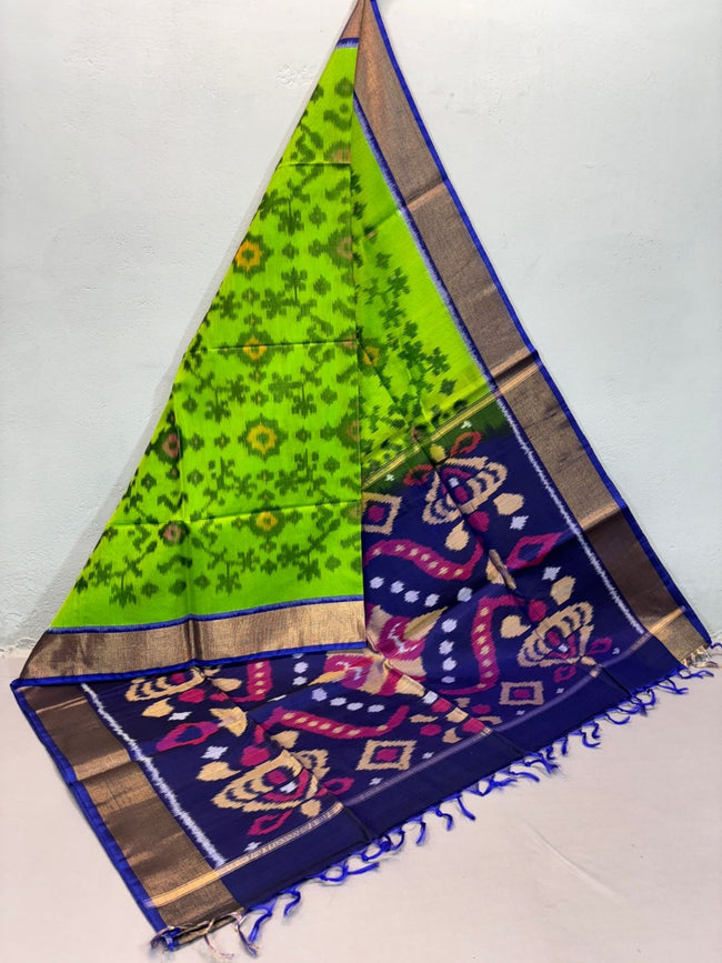 Where Color Dances with Thread of this ikkat handloom Silk Saree