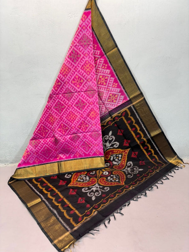 Graceful Pink Ikkat Pattern Saree In Soft Handloom Silk
