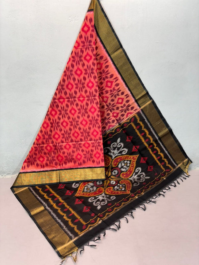 Strikingly Beautiful Red Silk Saree Traditional Ikkat Craft