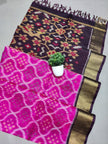 South Indian Style Dark Pink Handloom Saree Ikkat Printed Silk