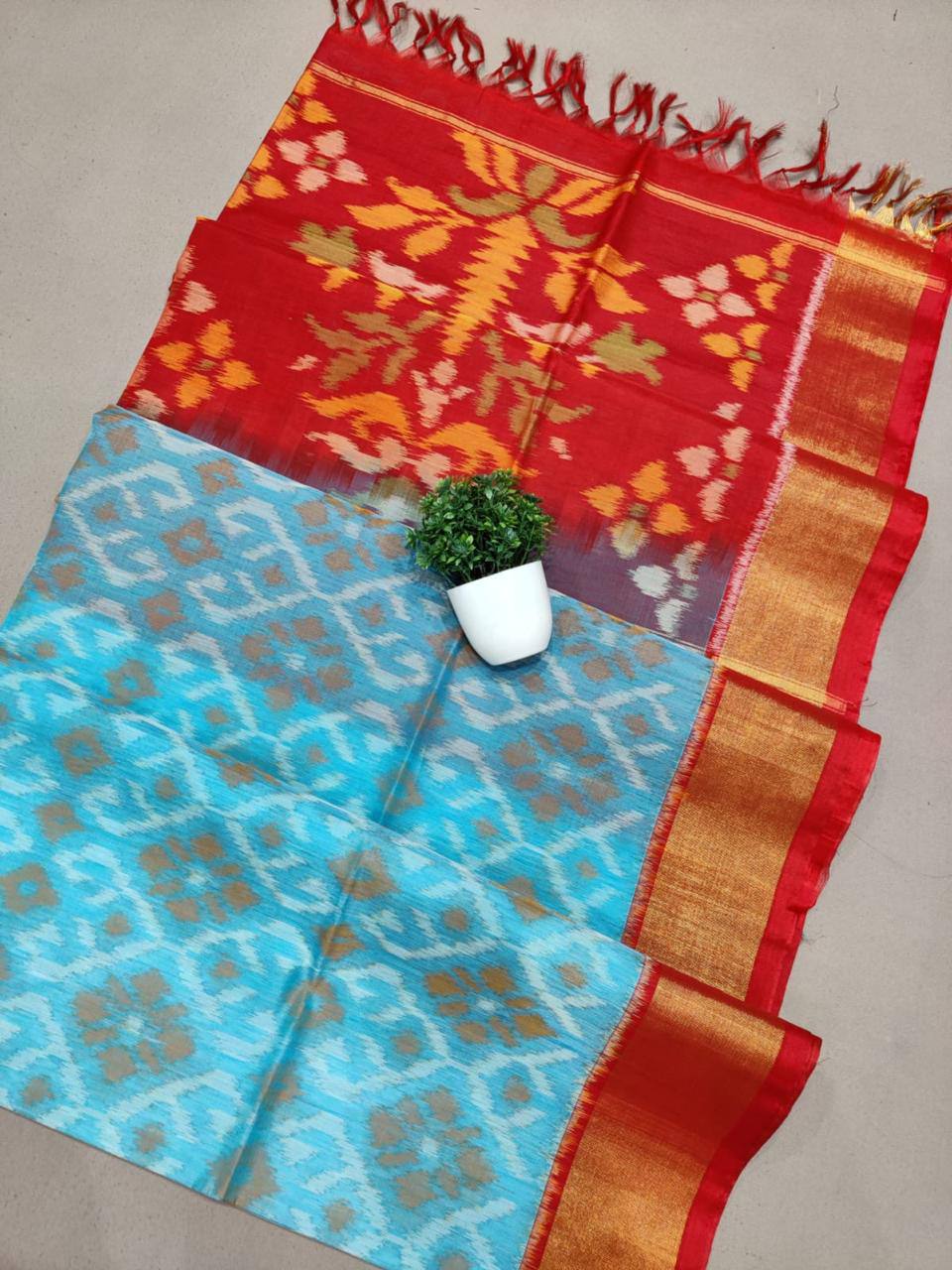 Handcrafted Ikkat Silk Saree In Sky Blue Traditional Artistry