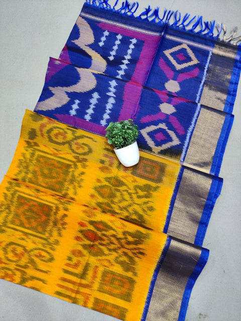 Festival Ready Dark Yellow Silk Saree Woven Ikkat Print Design