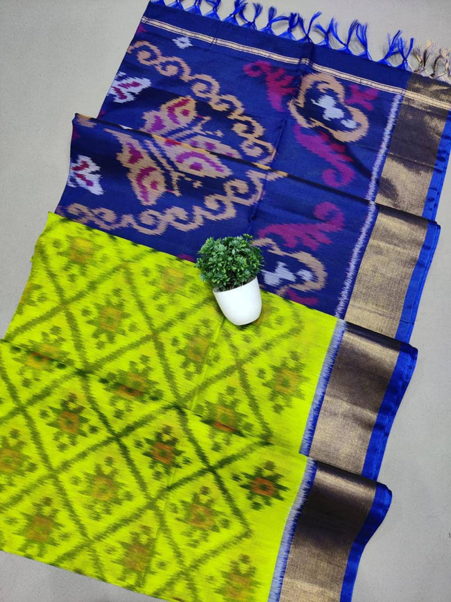 Chic And Classic Light Green Ikkat Handloom Saree Silk Perfection