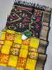 Lustrous Yellow Ikkat Print Saree Pure Silk Handloom Creation