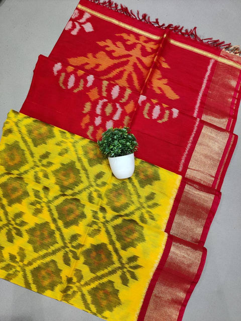 Festival Ready Yellow Ikkat Print Saree Pure Silk Handloom