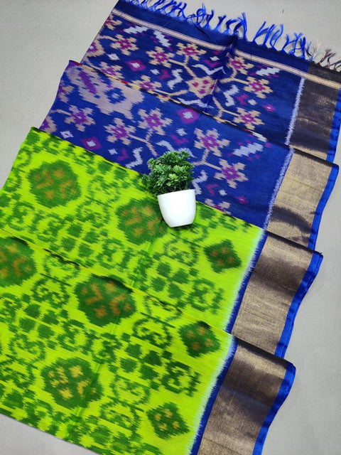 Light Green Ethnic Ikkat Silk Saree Woven On Traditional Handlooms