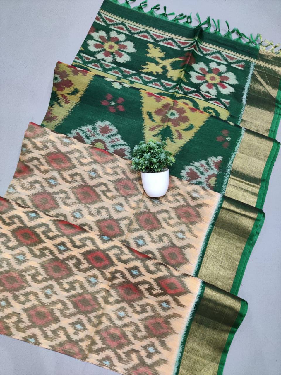 Everyday Elegant Cream Silk Saree Handloom Ikkat Edition