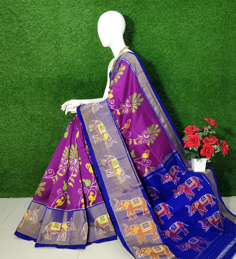 Purple South Indian Handloom Silk Saree With Ikkat Design